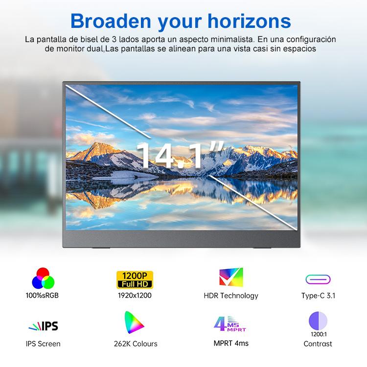 14 Inch 60Hz Portable Gaming Monitor  FHD  100% SRGB IPS HDR, HD Second Screen for Laptop & PS5, Touchscreen Travel Monitor