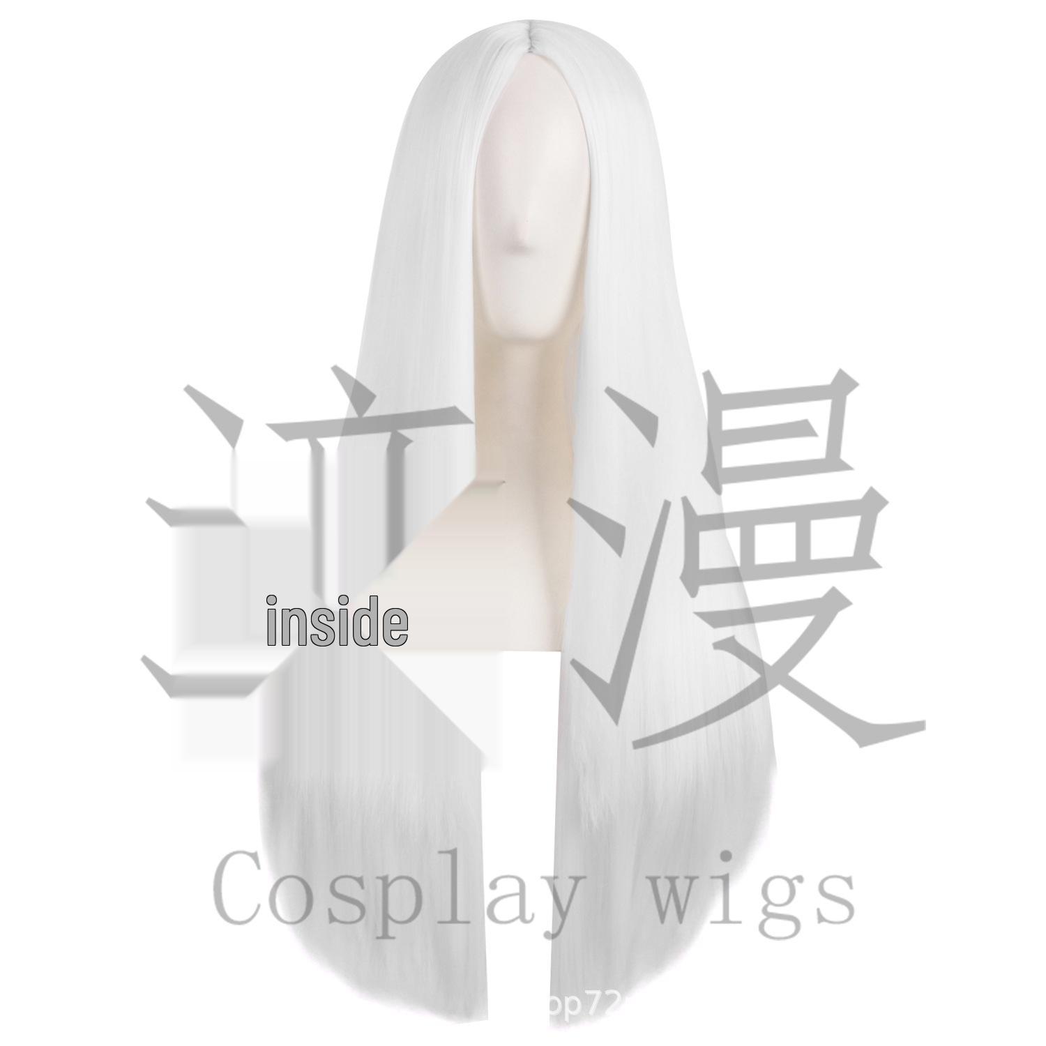 70cm Black Long Straight Anime Cosplay Wig with Middle Part and Bangs белый
