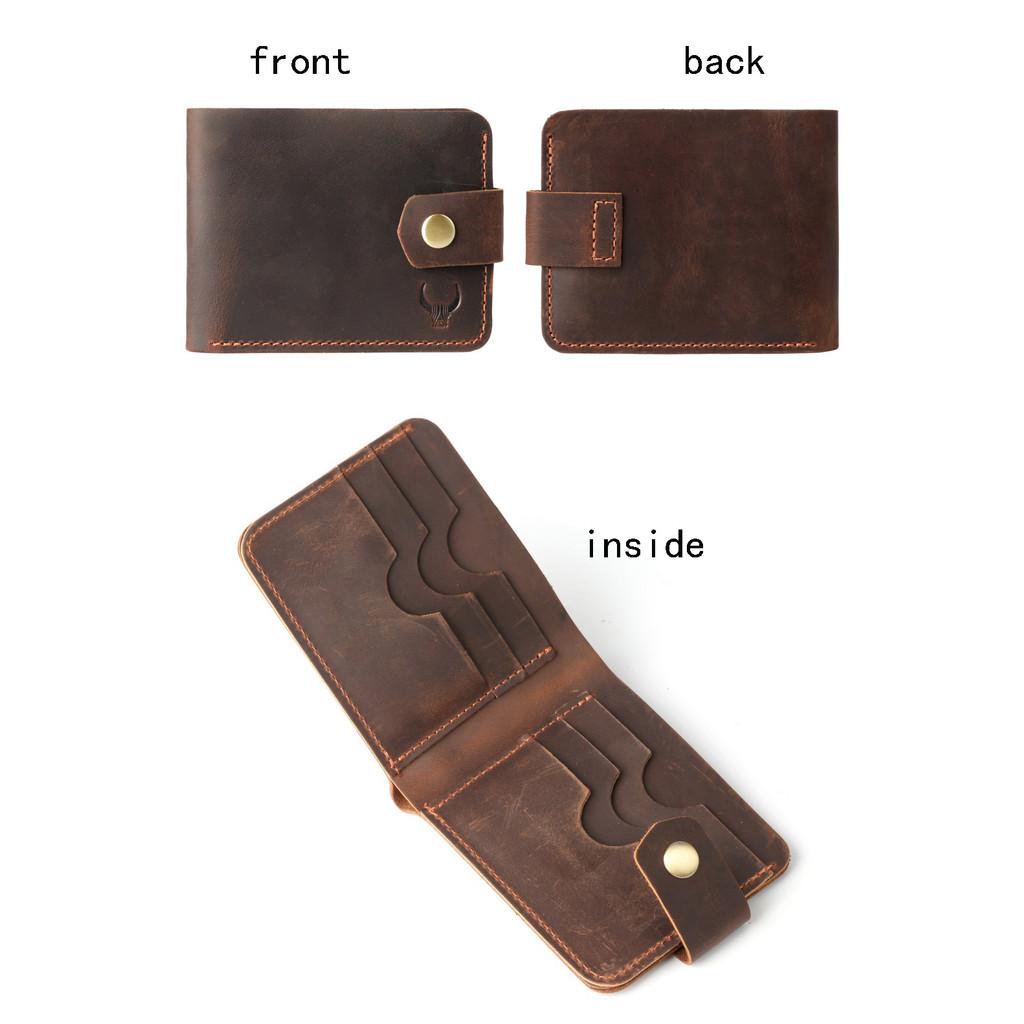 2025 Genuine Vegetable Tanned Leather Card Holder Minimalist Wallet Button Closure Large Capacity Coin Purse for Driver License
