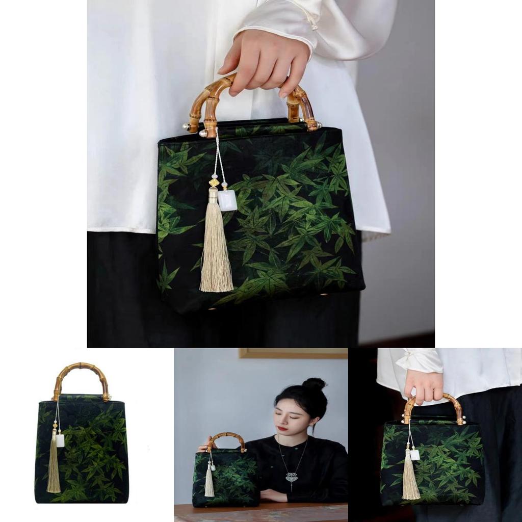 Green Bamboo Knot Qipao Handbag Vintage Style Hanfu Women's Tote Bag