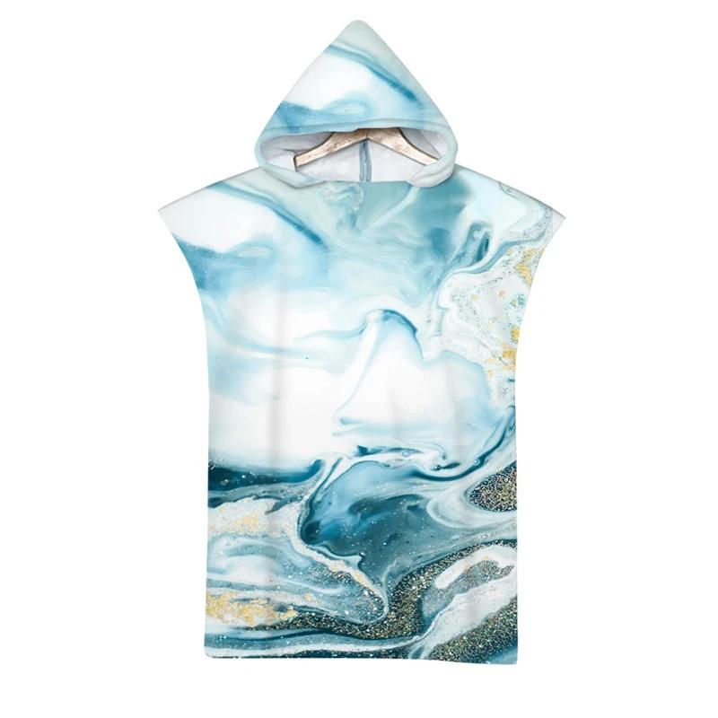 Microfiber Marble Printed Hooded Beach Towel for Boys Girls Adults Soft Quick Dry Swimming Pool Poncho Bath Towel Cloak Bathrobe