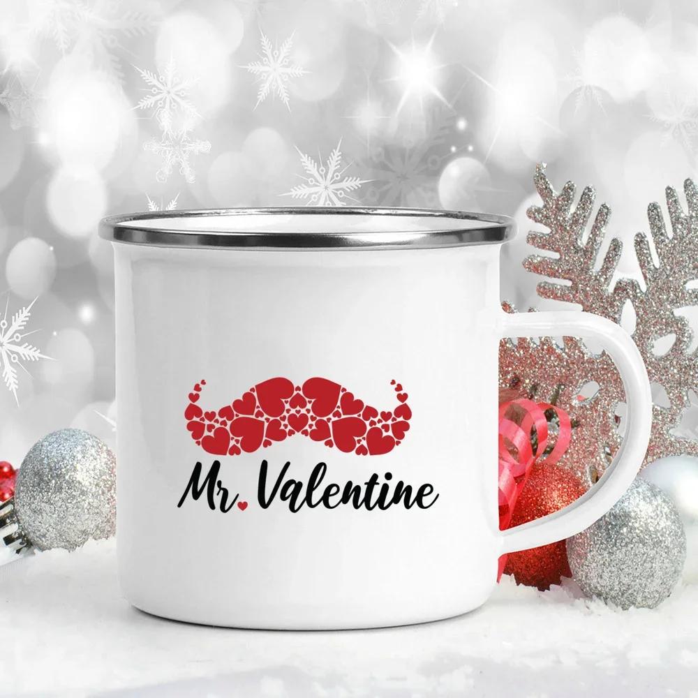 My Heart Belong To Her/him Printed Couples Mugs Creative Coffee Wine Couple Cups Drinks Dessert Milk Enamel Cup Valentines Gifts