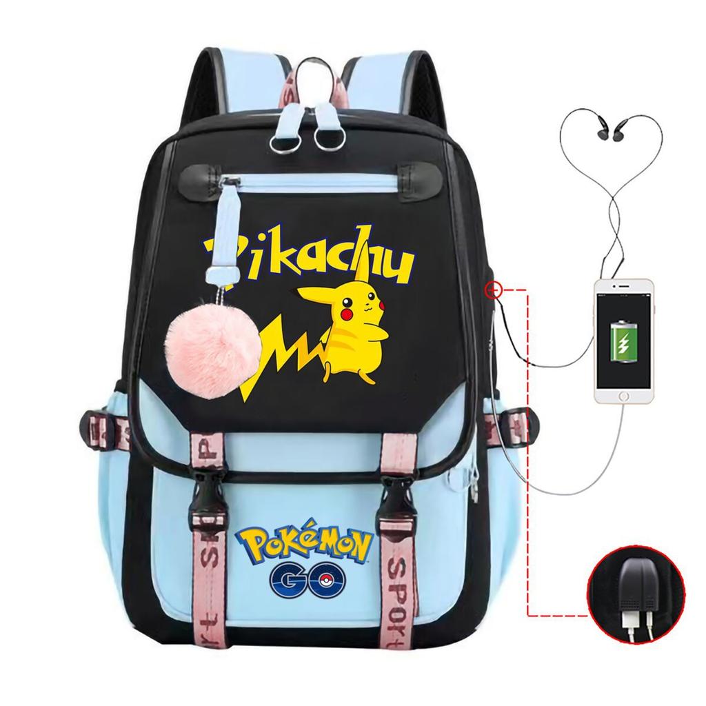 Contrasting Color Neutral Universal Schoolbag Cute Cartoon Print Primary And Secondary School Students Spine Protection Double Shoulder Usb Backpack