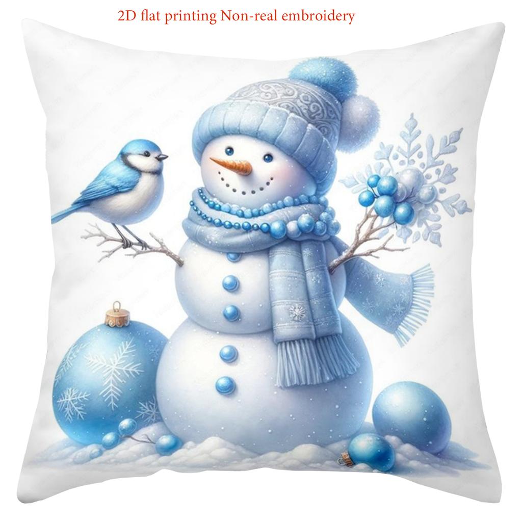 Blue Snowman Tree Gift Pillow Covers for Christmas Decor Polyester pillowcase, sofa decorative cushion cov Headboard Pillow