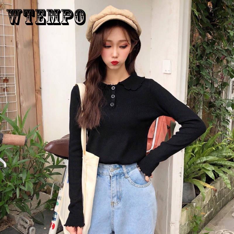 

Лацкан Сплошной Цвет Дикий Свитер Женский Пуловер Был Тонкий Свитер с длинными рукавами