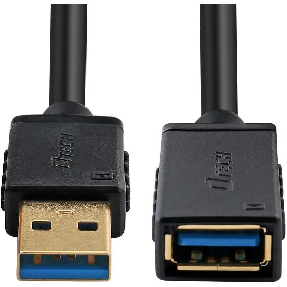 DTECH 6ft USB 3.0 Extension Cable Type A Male to Female Port Cord with Gold Plated Connector (Black, 6 Feet)