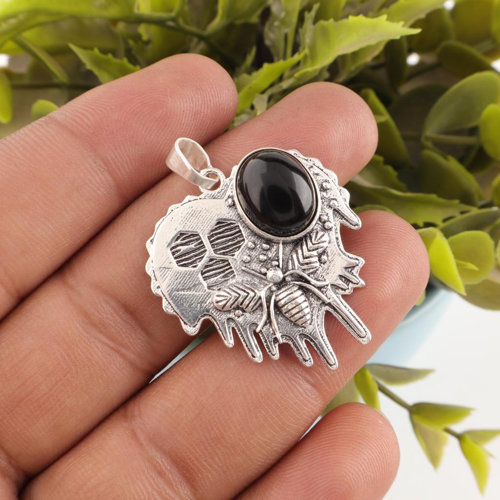 Bijuterii cu pandantiv cu turmalina neagra, pandantiv din argint solid 925, bijuterii uimitoare cu pandantiv realizate manual