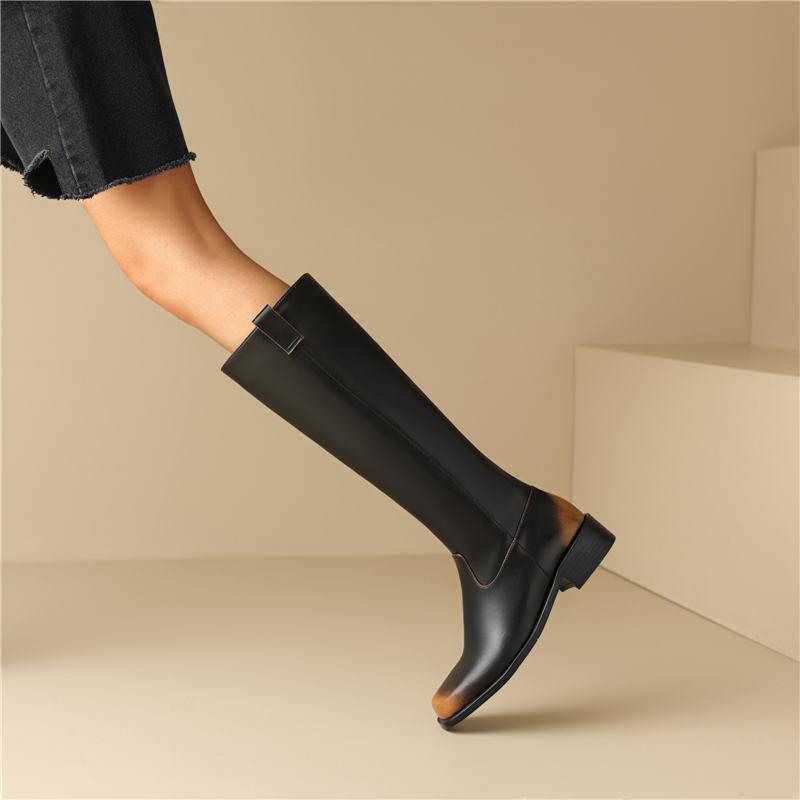 Women's Low Heel Boots Autumn and Winter New High Quality Thick Heel Cowhide Boots Comfortable Breathable Large Size Boots