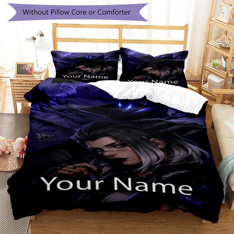 3pcs Custom Name Valorant Bedding Set Duvet Cover Closure Includes 1 Duvet Cover & 2 Pillowcases, Soft and Comfortable for All Seasons.