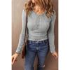 Autumn Winter Round Neck Tshirts Women's Button Style Solid Color Long Sleeved T-shirt Top