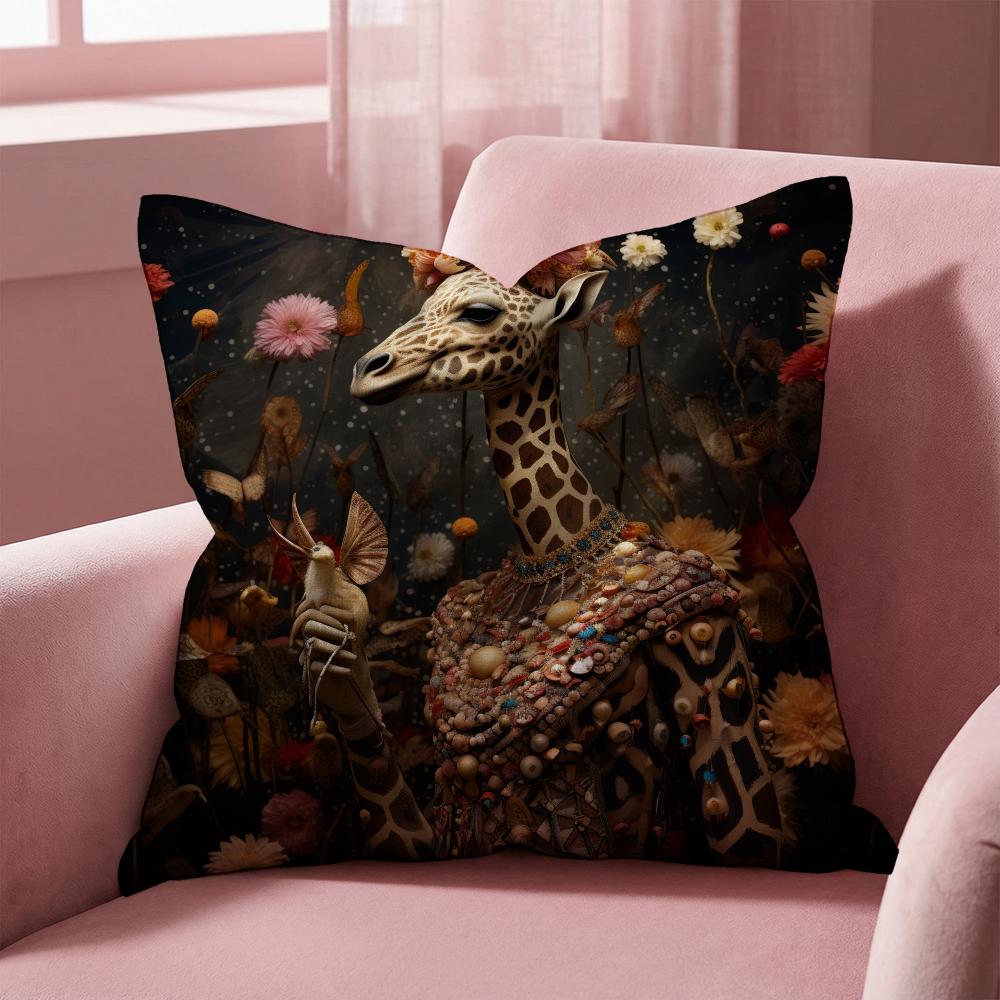 Retro Dressed Up Giraffe THEME Cushion Cover Multi-Scene Pillow Cover for Home & Car - Reversible, Soft & Durable for Daily Use