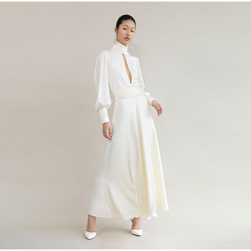 Muslimischen Einfache Weiße A-linie Brautkleider Hohe Kragen Volle Falten Drapierte Falte Braut Gewachsen Knöchel Länge Kleid 2025 Frühling Neue
