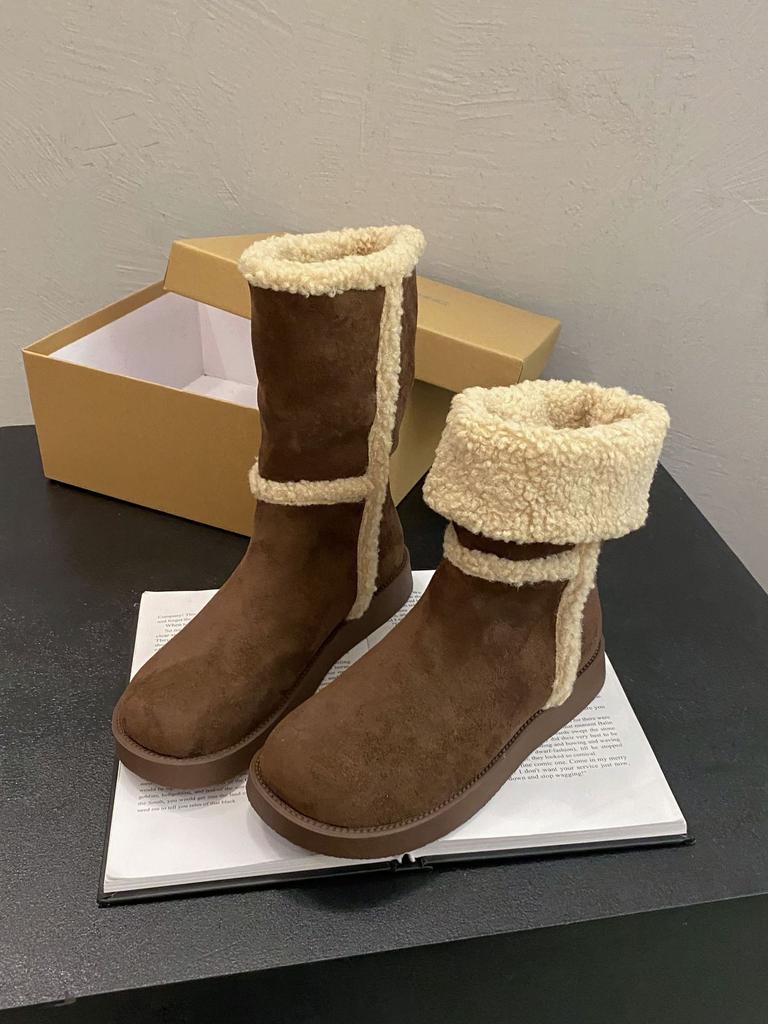 Umklappbare Schneestiefel Damen neu Winter ausländischer Stil zwei Tragevarianten rutschfest warm mittelhochschaftig kurze Stiefel Samt Nordost große Baumwollschuhe