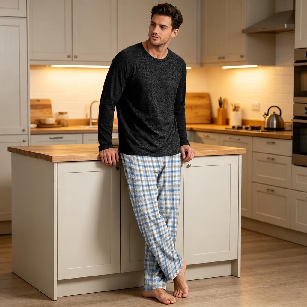 Men's Pajama Set Long Sleeve Sleepwear Loungewear for Nighttime and Relaxing at Home