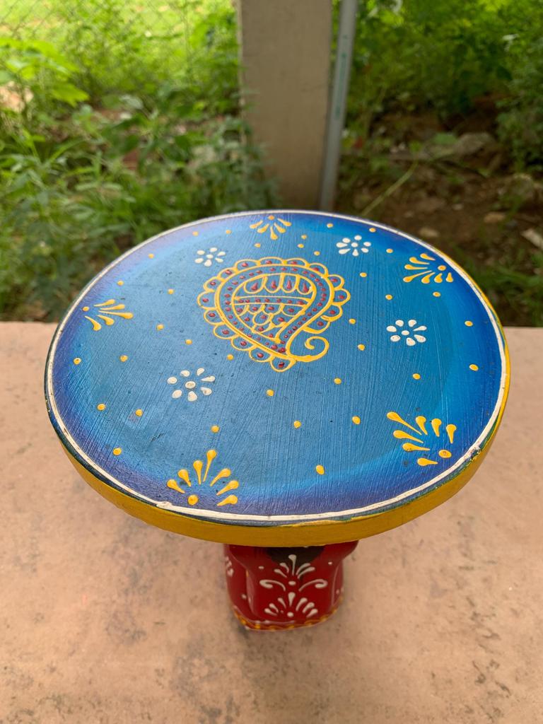 Hand Carved Horse Face Stool: Antique Indian Chowki Footstool