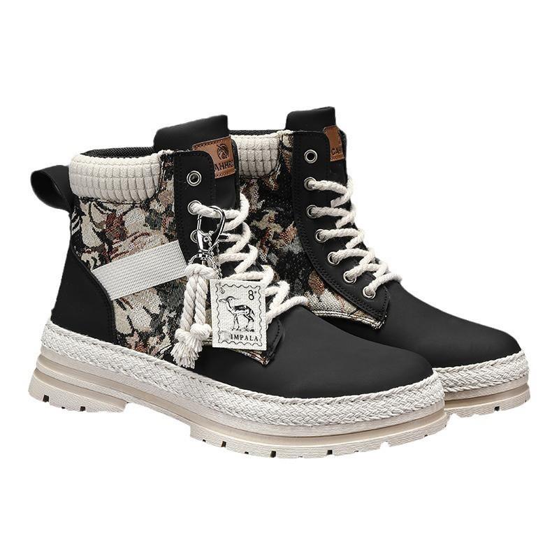 Combination men's shoes live Martin boots retro locomotive canvas splicing waterproof outdoor tooling casual men's tooling shoes