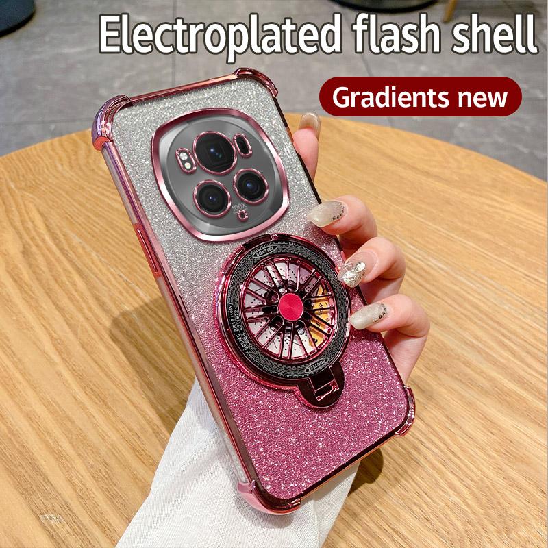 Glitter Shockproof Gradient Plating Gyro Phone Holder Case For Huawei Honor Magic 6 5 Pro Silicone Cover