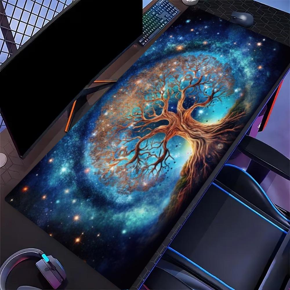 Mystical Galaxy Tree Large Gaming Mouse Pad Non Slip Rubber Lock Edge Extended Desk Mat For Gamers Office Laptop Desktop Layout
