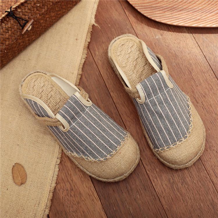 

2025 Spring/Summer New Cotton Linen Striped Slippers - Fresh, Casual Design Size 39 (Regular, consider buying one size up)