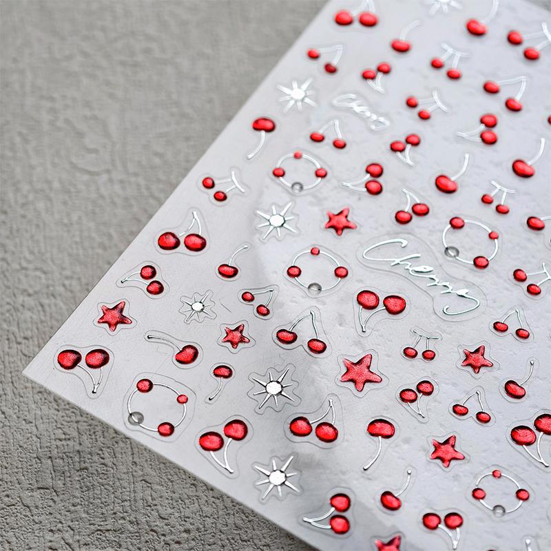 1 Sheet Chic Self Adhesive Manicure Decal Lovely Red Fruit Strawberry Bowknot 5D Nail Art Stickers Diy Accessories