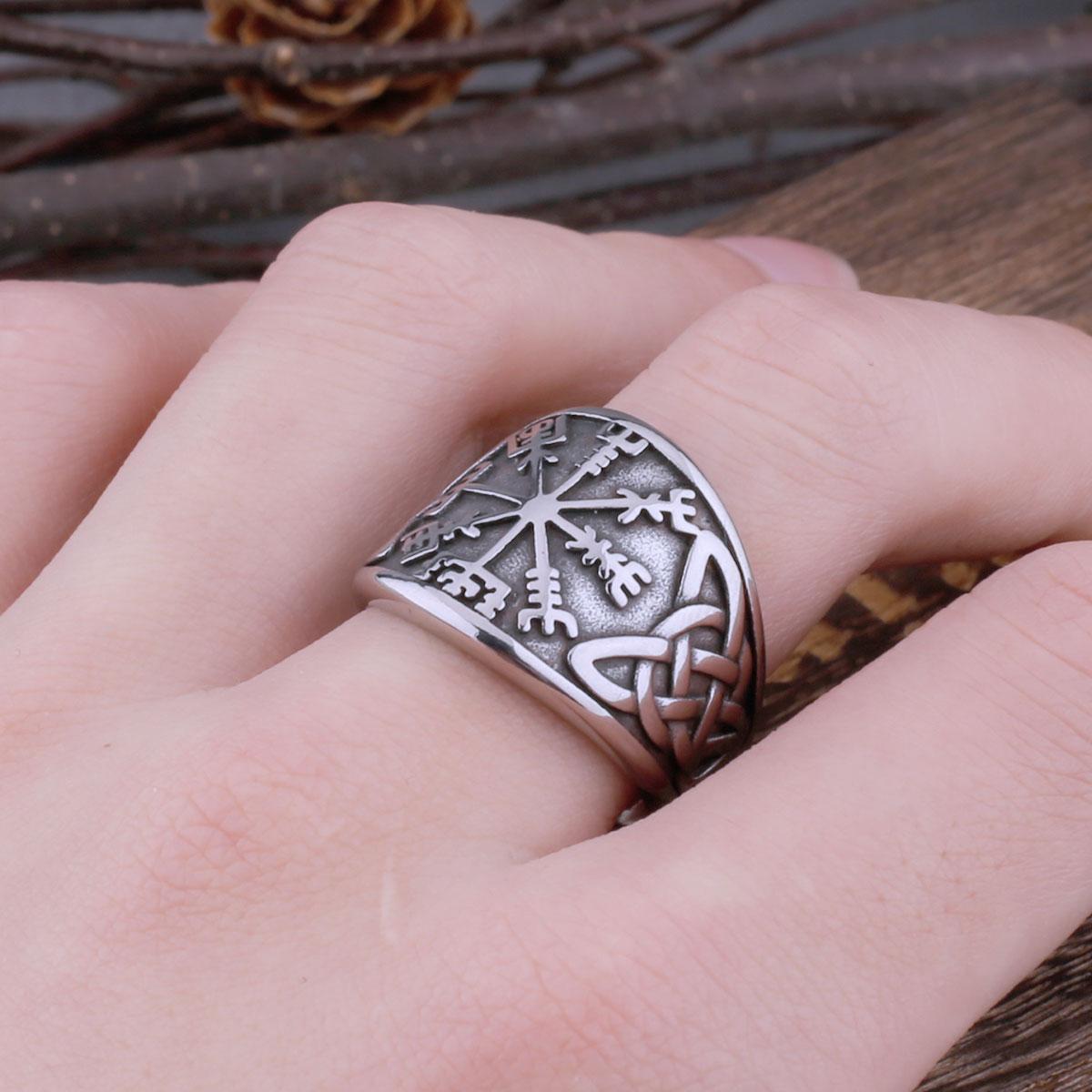 

Viking Compass Rune Ring Stainless Steel Mens Biker Celtic Amulet Finger Jewelry Gift for Boyfriend 8