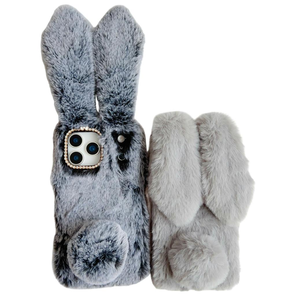 For iPhone 17 Pro Case Plush Cute Bunny Winter Fluffy TPU Phone Cover