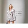 Autumn and Winter Women's White Background Black Tip European and American Medium and Long Suit Coat Coat Artificial Fur Imitation Fur Coat