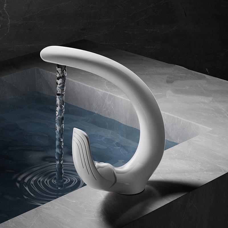 New White Basin Faucet Bathroom Hot and Cold Chrome Brass Decked Single Lever Sink Mixer