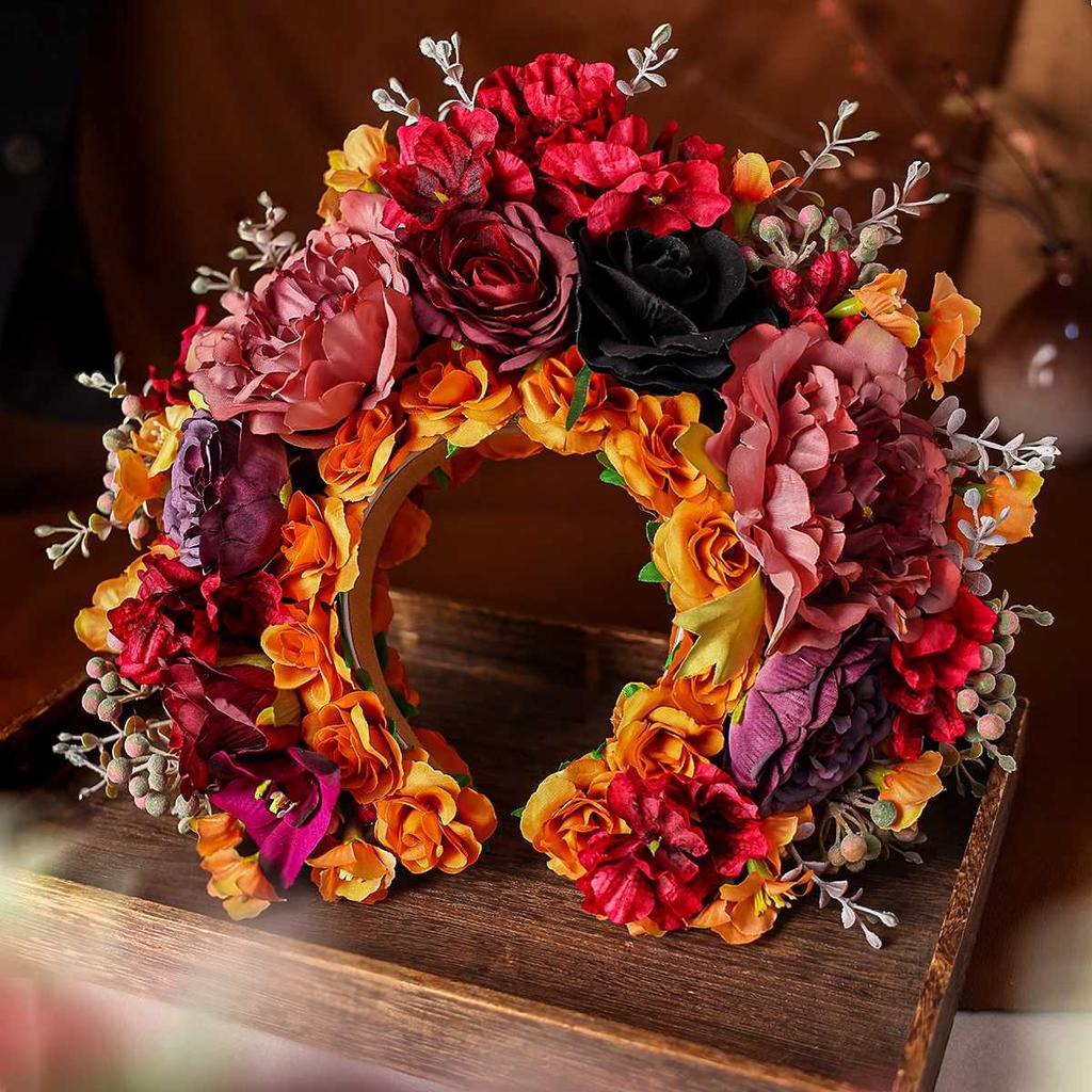 Women Head-Dress Colorful Flower Headband Hair Wreath Wedding Party Costume Headpiece for Bridal Women Fashion Hair Accessory