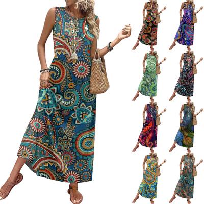 Damen-Blumenprint Lässiges und Modisches Ärmelloses Kleid mit Taillengürtel