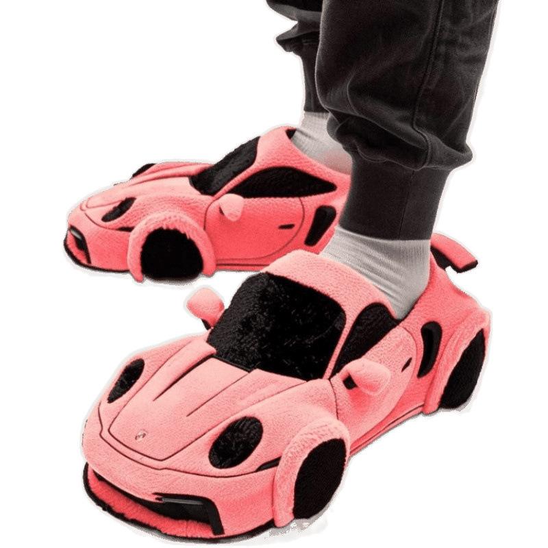 Jie Rennauto Plüsch Hausschuhe Spielzeug, Kinder Niedliche Tierform Hausschuhe, Weiche Bequeme Rutschfeste Indoor-Hausschuhe, Geschenk für Jungen Mädchen