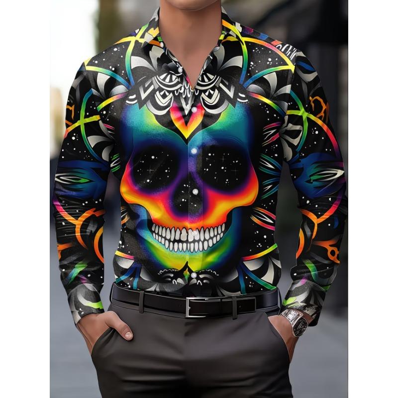 New Blue and White Gradient Geometric Lines Men's Long Sleeved Shirt, Light Luxury Slim Fit Commuting Casual Shirt