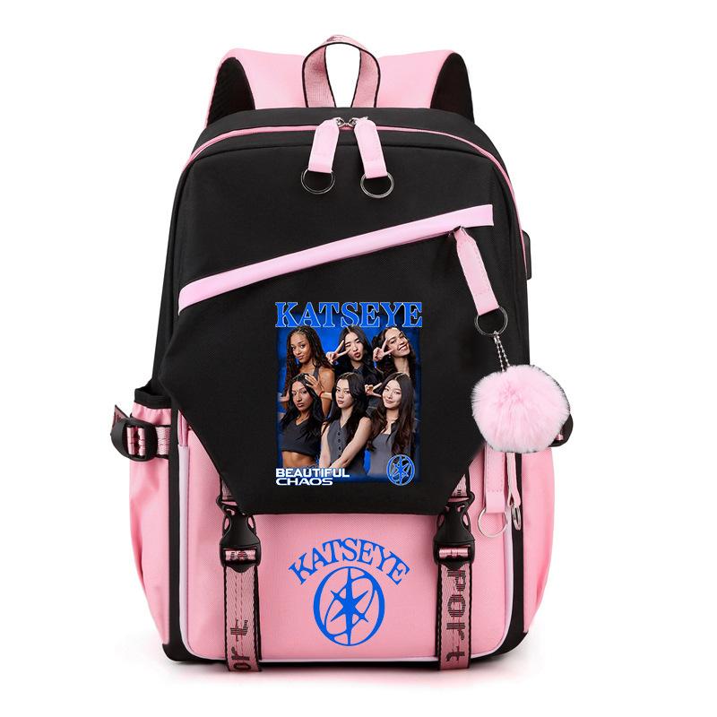 Katseye K-Pop Girl Group Print Backpack Color Block Large Capacity School Bag 60627
