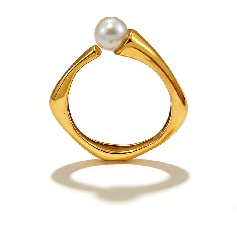 Stainless Steel Imitation Pearl Rings for Women Men Vintage Geometric Irregular Opening Rings Fashion Design Jewelry Accessories