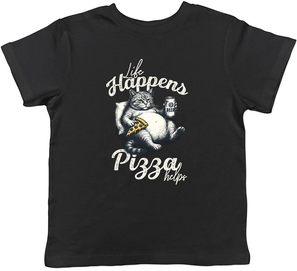 Funny Pizza Lover Life Happens Pizza Helps Kids T-Shirt Boys Girls Gift