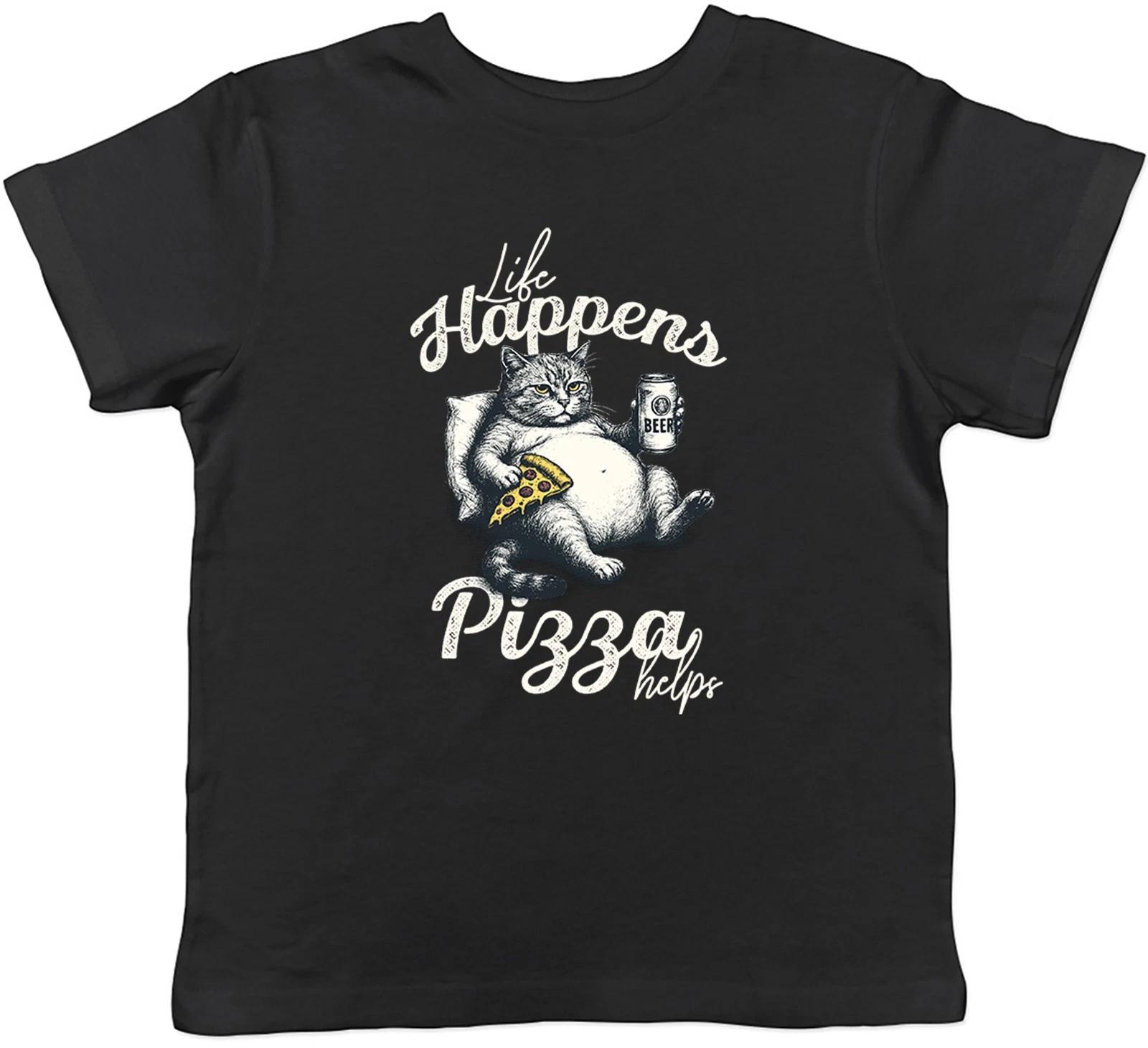 Funny Pizza Lover Life Happens Pizza Helps Kids T-Shirt Boys Girls Gift 160