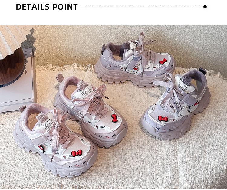 Girls' Cotton Dad Shoes with KT Cat Design, Two-Layer Velvet, Fashionable and Sporty for Autumn/Winter 2025