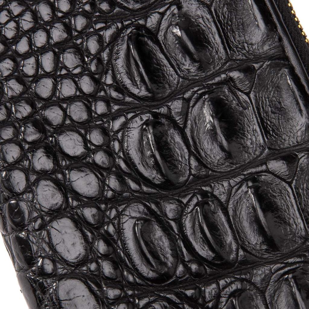 [Revetta] Crocodile Long Wallet, Gold Python Interior, Crocodile Leather, L-shaped, Men's, Genuine Leather, Round Zipper, Black, Matte Finish [081-5cr