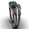 Sanjie SHEIN Emerald Inlaid Gun Black Wedding Rings for Women