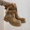 Yuanlitong autumn and winter new fashion medium tube stacking boots soft leather casual style Korean version women's boots wear sweet sister knight