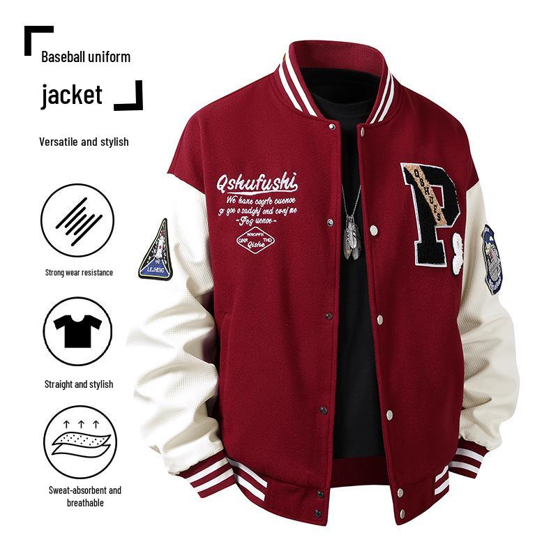 Herren Trendige Bestickte Baseballjacke: Lässig, Lockerer Schnitt, Partnerlook für Frühling, Herbst, Winter