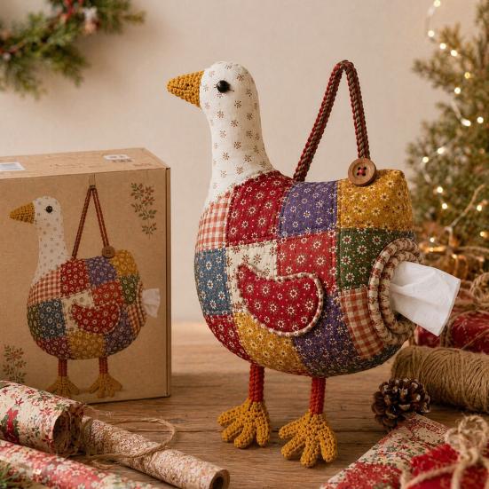 DIY Patchwork Tissue Box Cover Kit, Farm Animal Shape, Beginner-Friendly Sewing Material Set, Tissue Holder for Beginners Home Decor