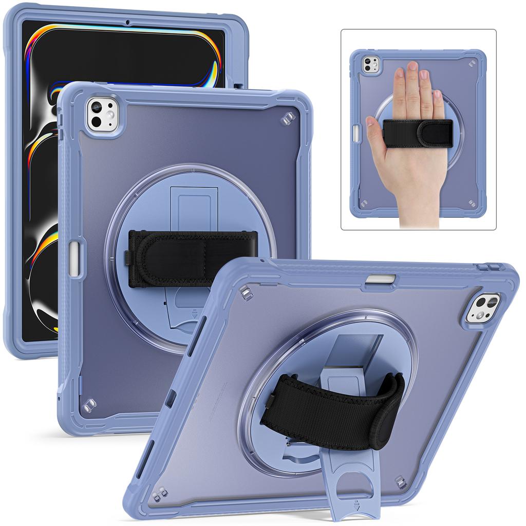 For iPad Pro 13 (2025)/(2024) Case Kickstand PC+TPU+Silicone Tablet Cover with Rotary Hand Strap