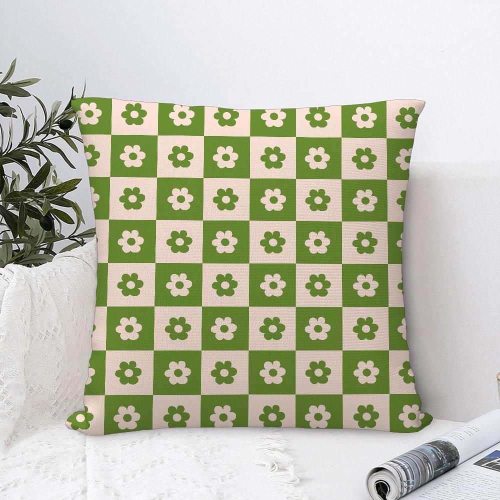 Checkered Flower Pattern Pillow Case Sofa Decorative Home Double-sided Printing Short Plush Cushion Cover Throw Pillow Cover