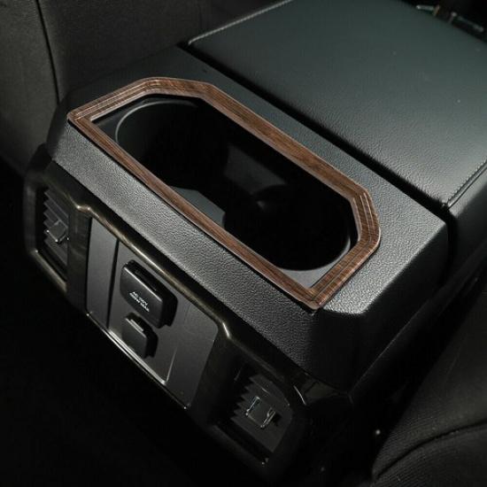 Wood Grain Armrest Water Cup Holder Frame Trim Cover For Ford F150 15+ Interior