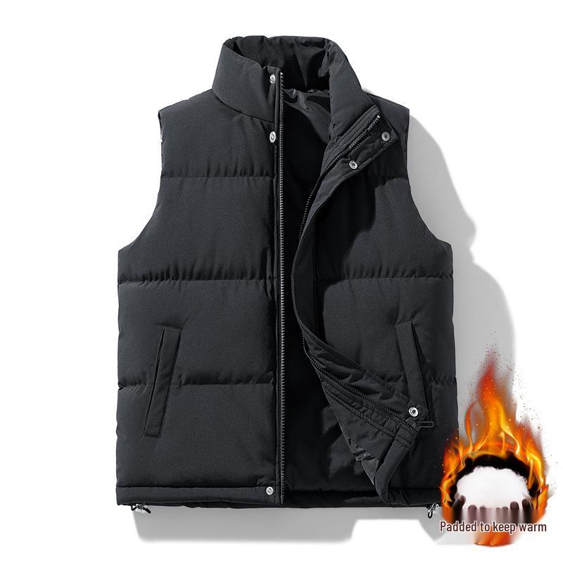 Unisex Thickened Cotton Vest for Autumn/Winter - Warm Stand Collar, Sleeveless, Plus Size, Solid Color, Casual Jacket.