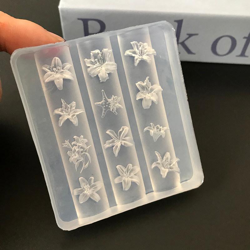 3D Silicone Flower Nail Art Carving Mold Resin Lily Floral Starfish Diy Nail Art Decoration Transparent Template For Nail Charms