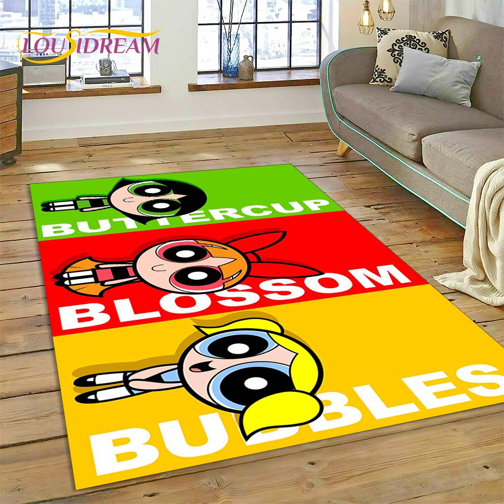Cartoon Cute P-Powerpuff Girl Rug Carpet for Living Room Bedroom Home Decor,Floor Mat Non-slip Decoration for Sofa Doormat Gift
