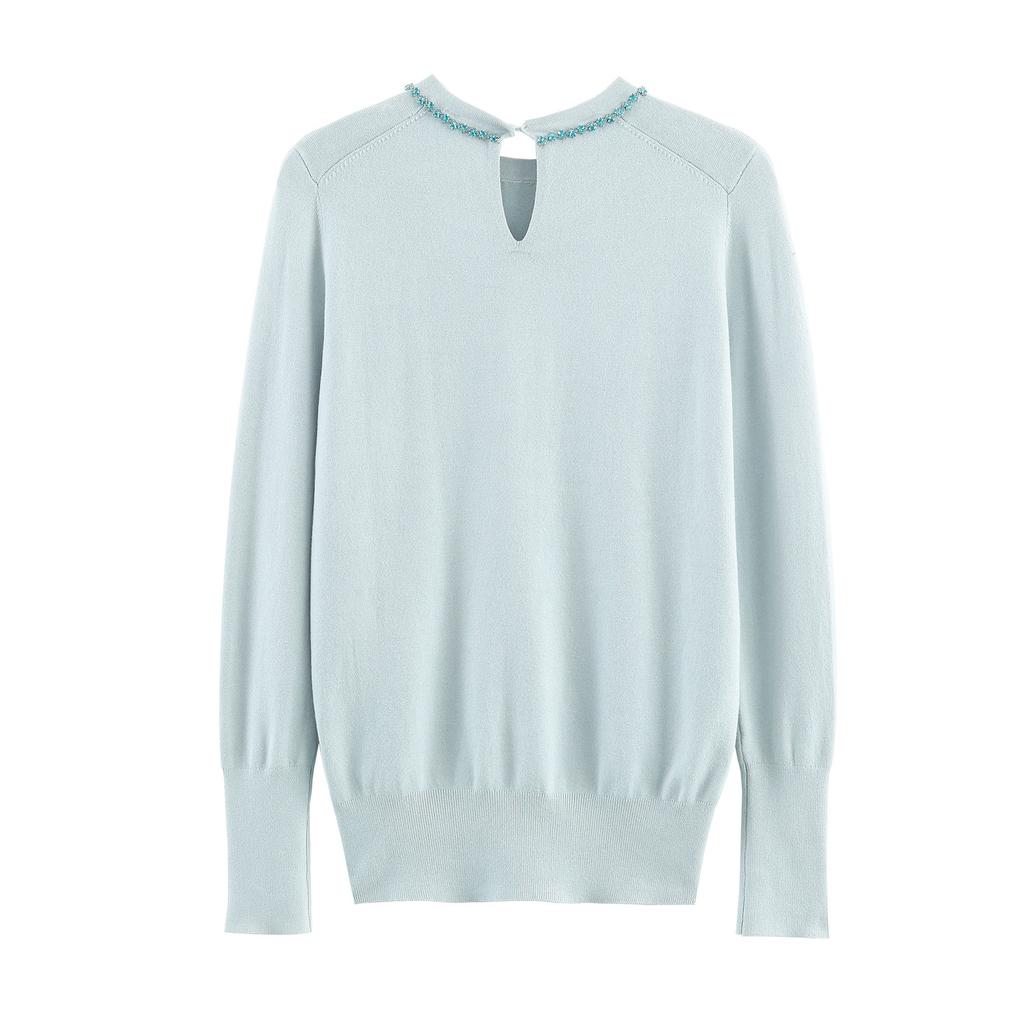 European and American Style, New Women's Clothing, Fashionable and Versatile Cross-border French Crew Neck Solid Color Jewelry Knitted Sweater