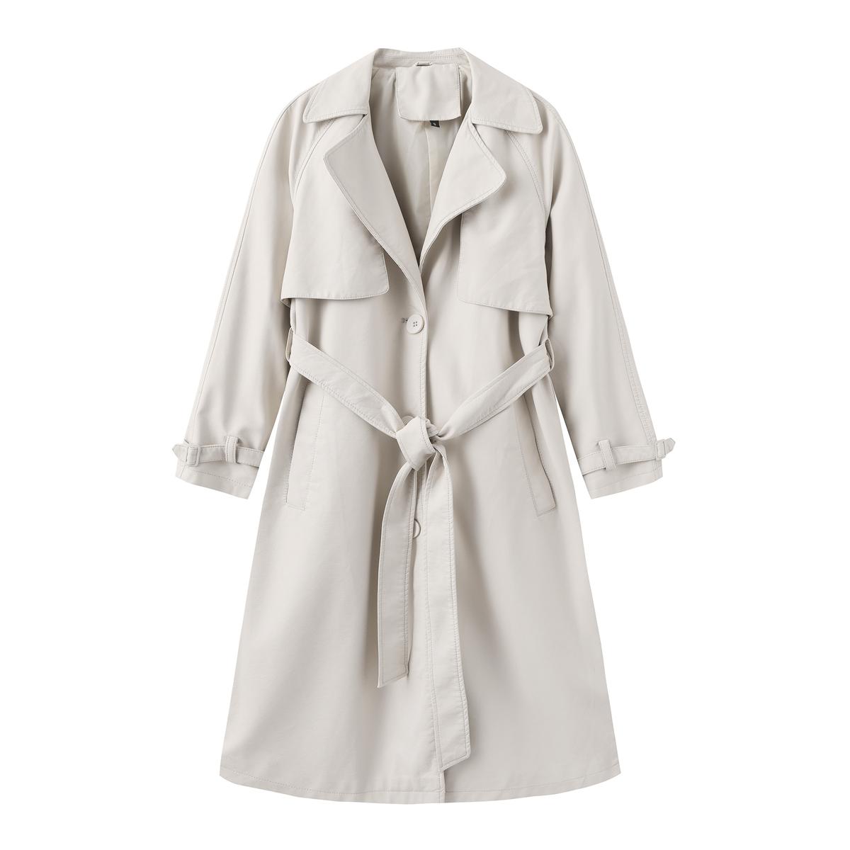 

Женские пальто из искусственной кожи с лацканами, ветровка, свободный плащ из искусственной кожи с тремя рядами пуговиц, классическое пальто с поясом, верхняя одежда на осень и зиму XL грязно-белый